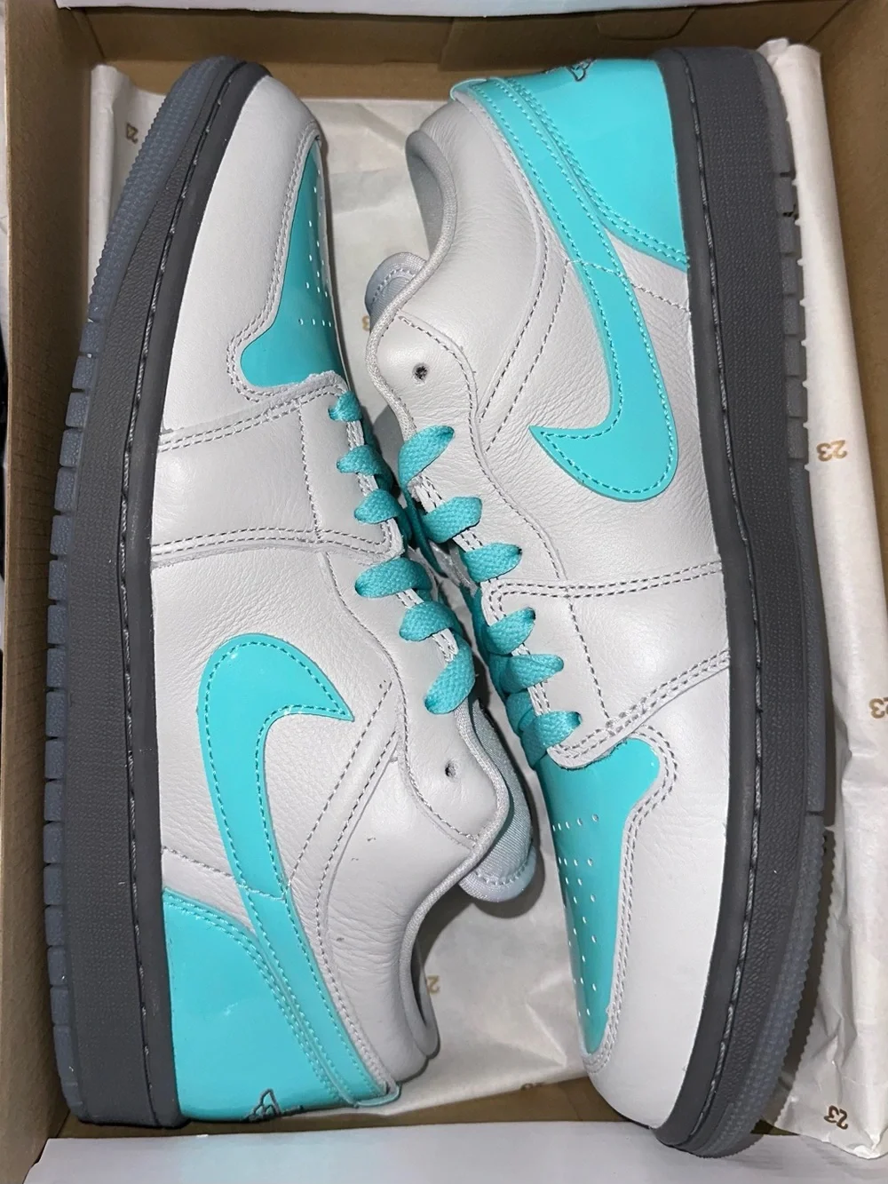 Women’s Air Jordan 1 Low SE Leather Sneakers in Photon Dust / Aurora Green